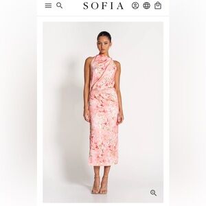NWT Sofia the Label - Amelie High Neck Satin Dress - Pink Blossom - 12/L